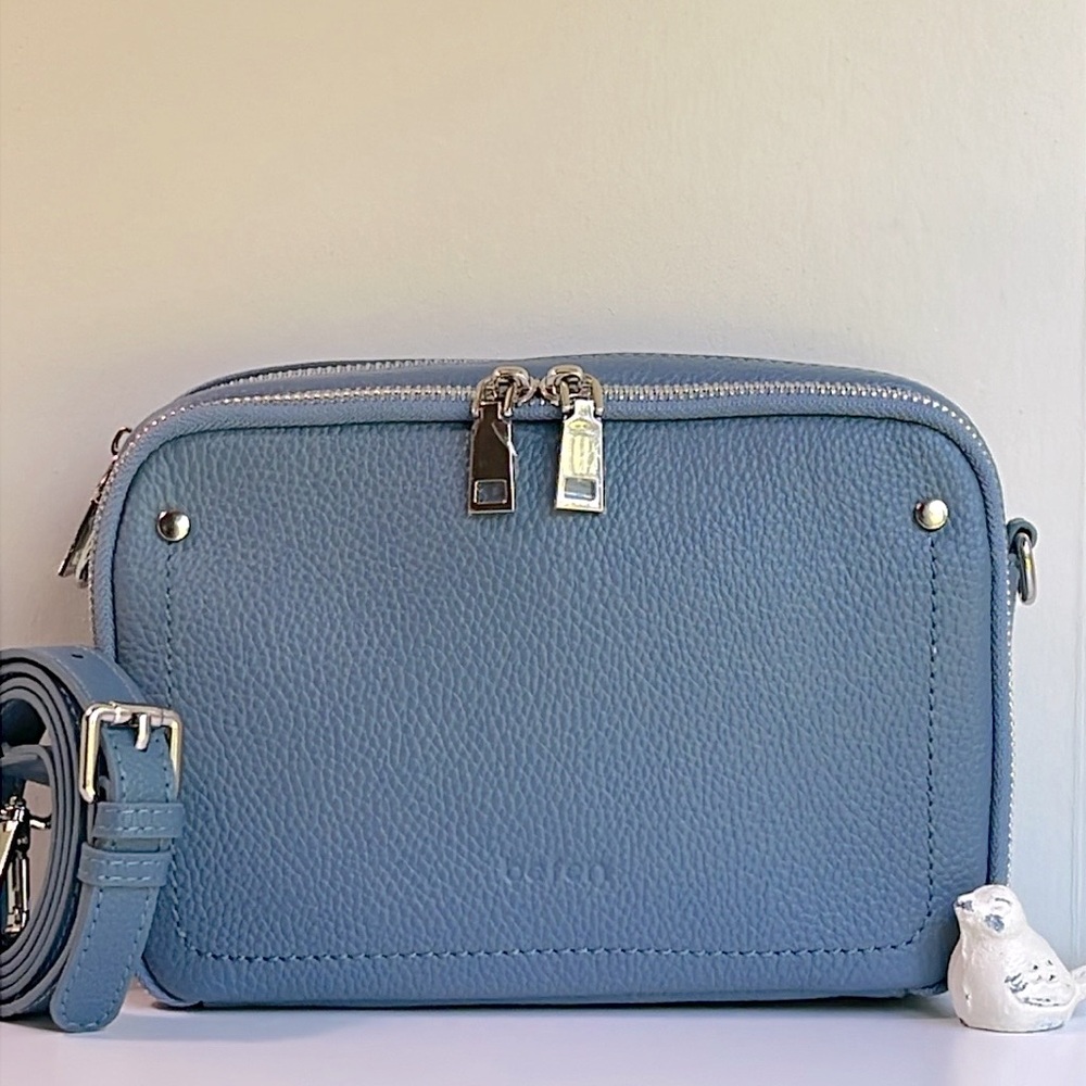 befen RFID Genuine Leather Crossbody Bag In Blue